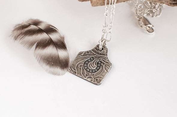 Tiny Cow Ear Tag necklace Stamped Design