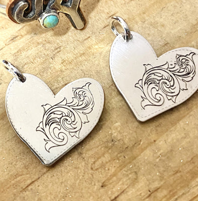 Engraved Scroll Heart Charm