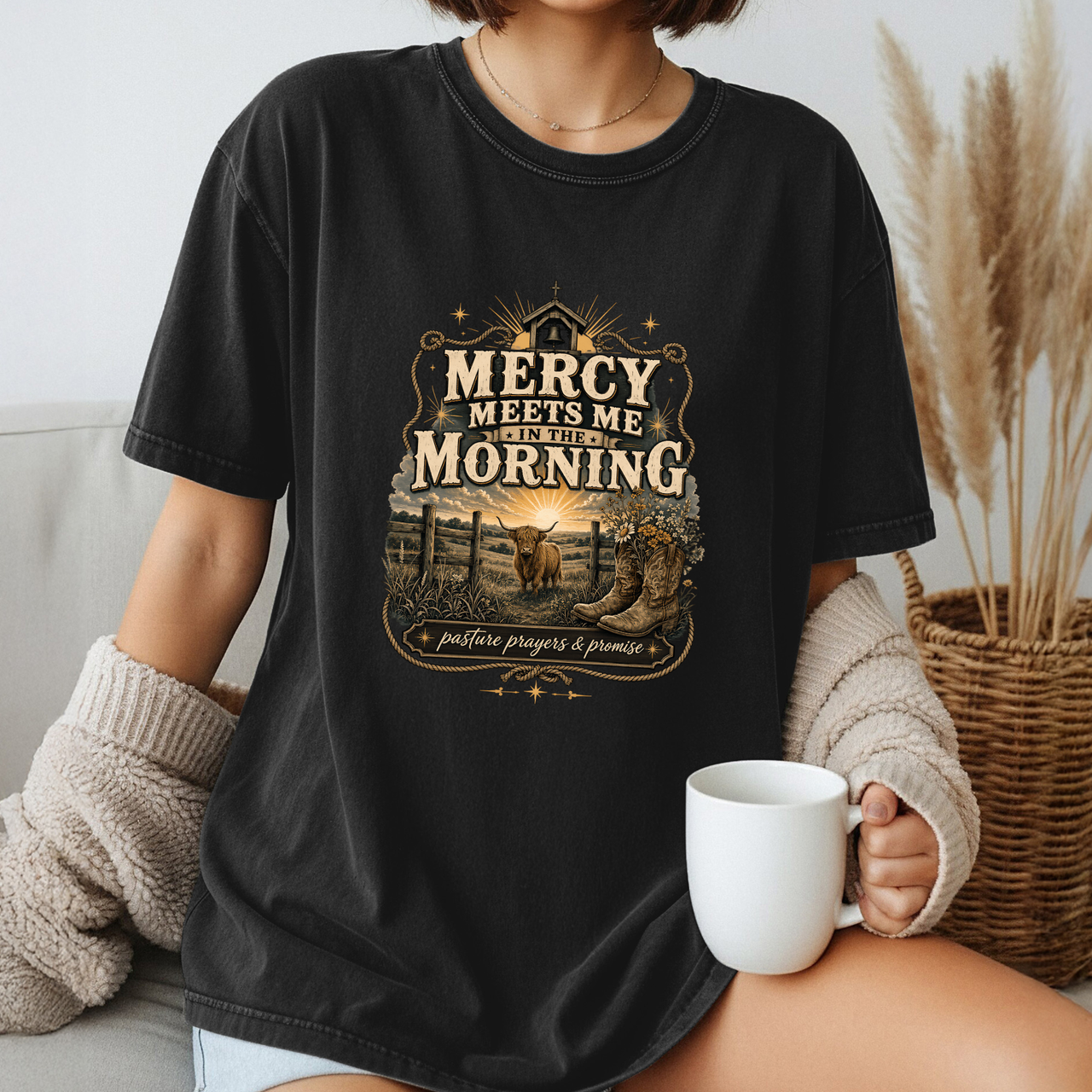 Mercy Meets Me in the Morning T-Shirt — Christian Cowboy Vintage Graphic Tee