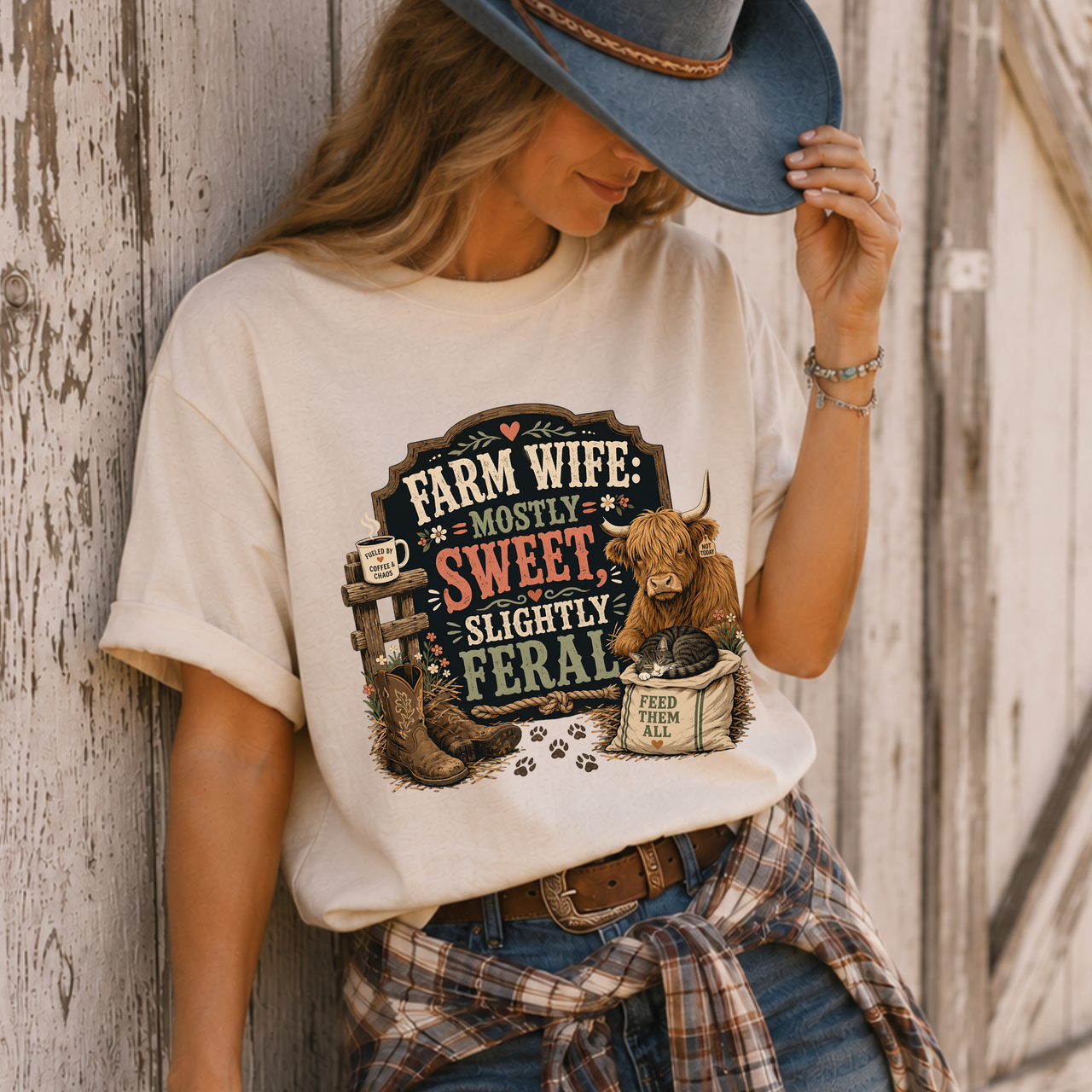 "Mostly Sweet, Slightly Feral" Rustic Farm Life Tee