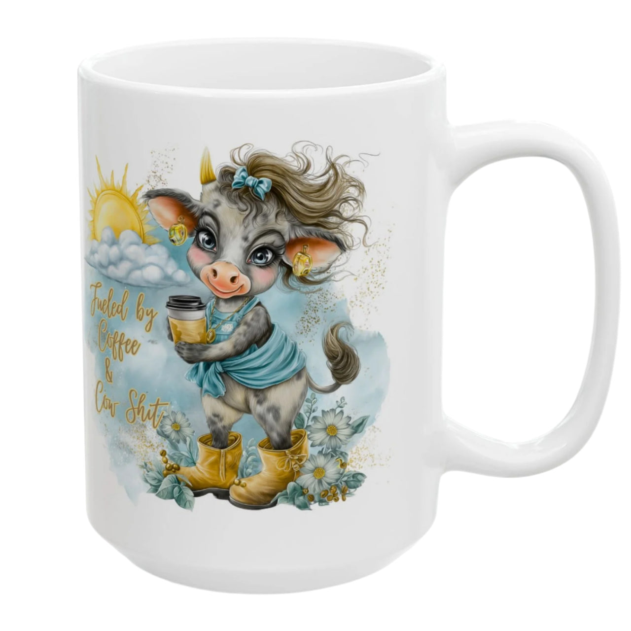 Coffee Cow Ceramic Mug (11oz, 15oz) Fueled by Coffee and Cow Shit