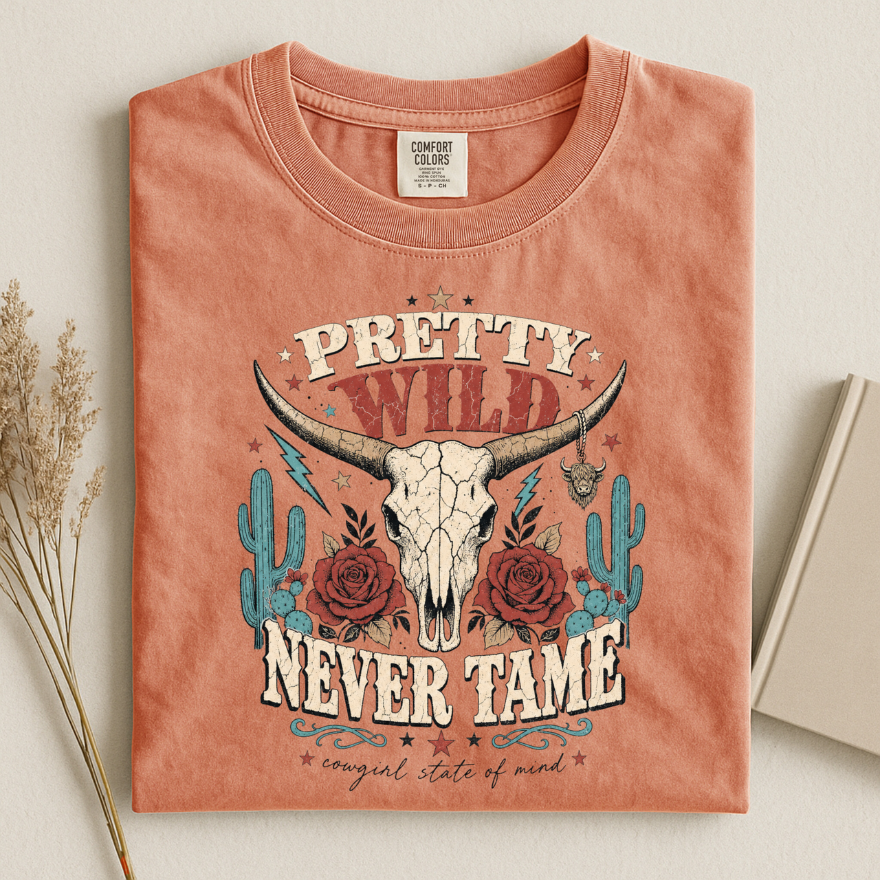 Pretty Wild Never Tame Western Skull Tee