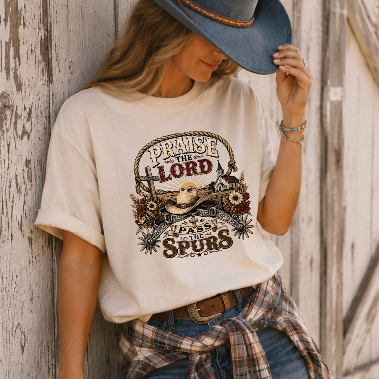 "Praise the Lord & Pass the Spurs" Western Tee