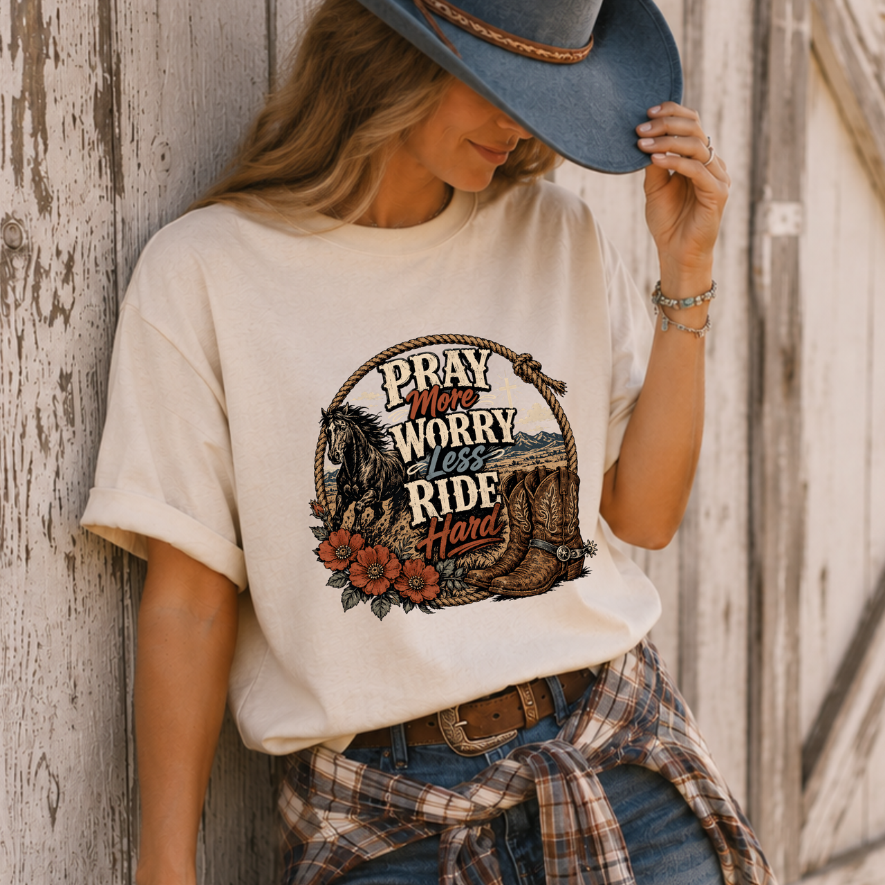 Pray More Worry Less Ride Hard T-Shirt