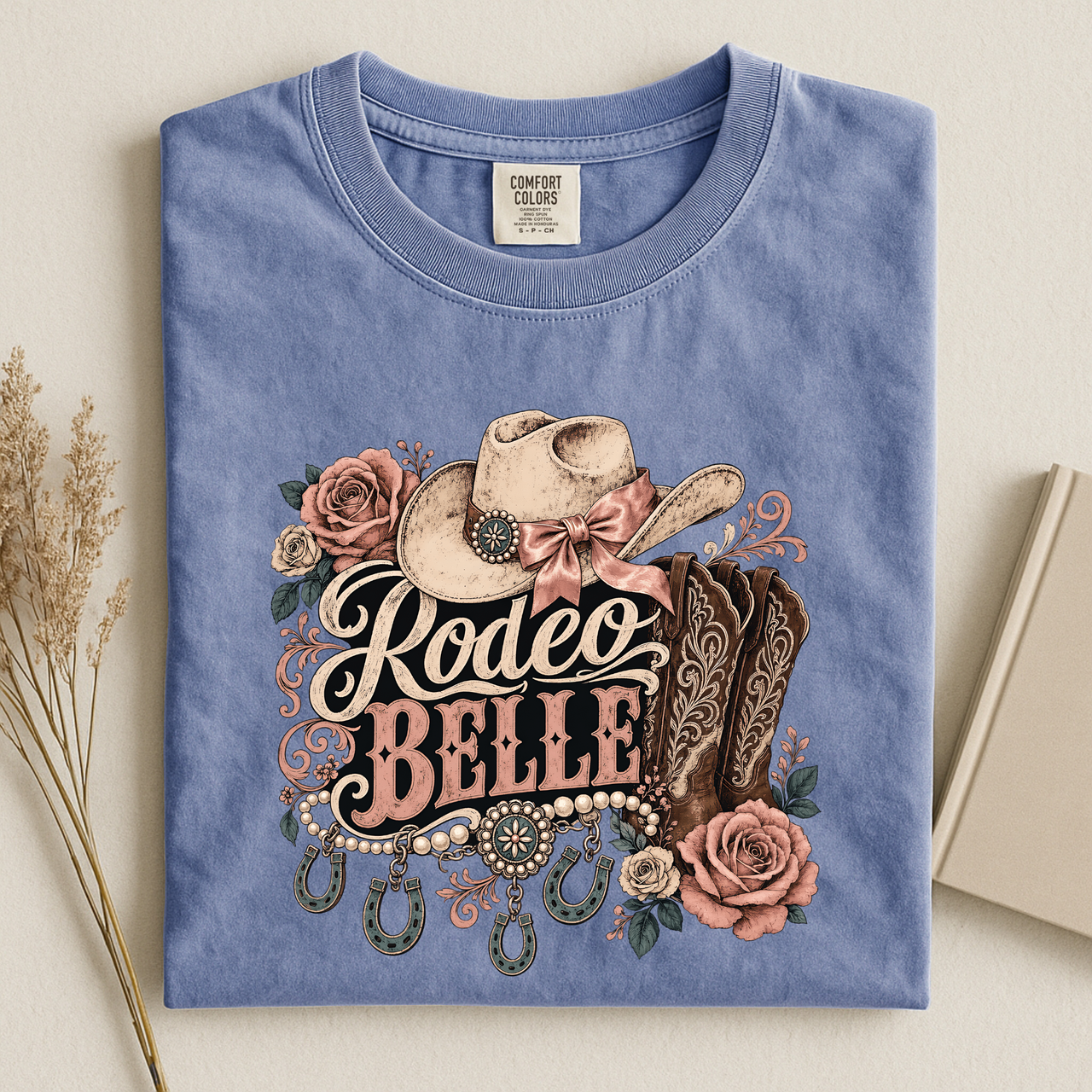 Rodeo Belle Tee  Cowgirl Hat & Roses