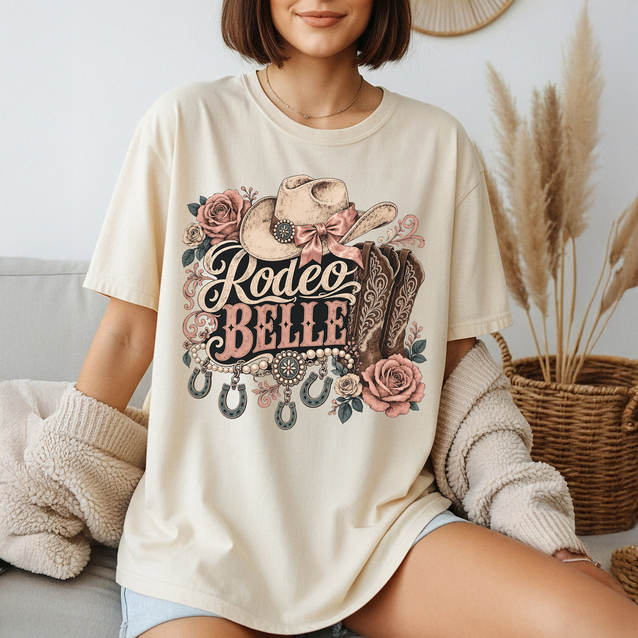 Rodeo Belle Tee  Cowgirl Hat & Roses