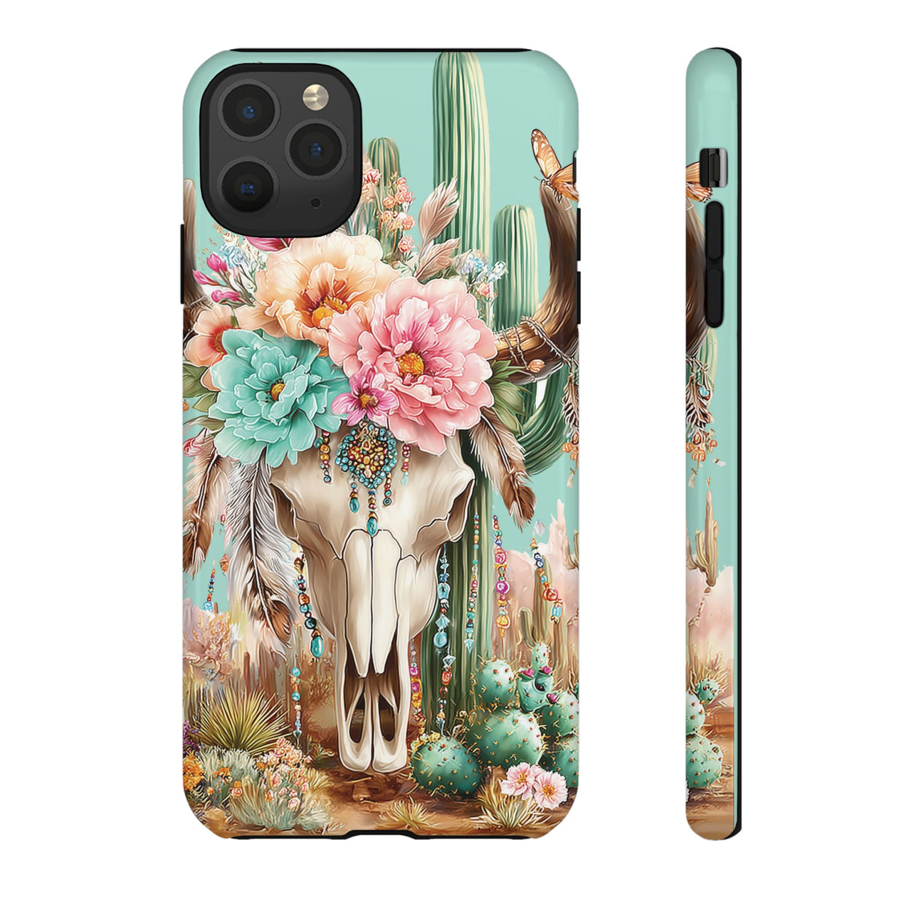 Floral Steer Skull Phone Case - Southwestern Boho iPhone Cover