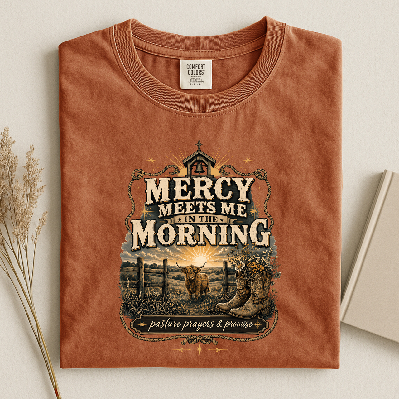 Mercy Meets Me in the Morning T-Shirt — Christian Cowboy Vintage Graphic Tee