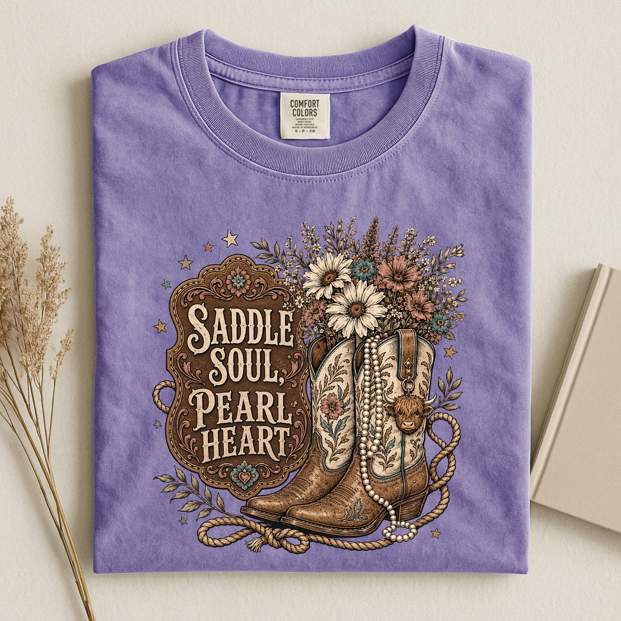 Cowgirl Boots 'Saddle Soul, Pearl Heart' T-Shirt