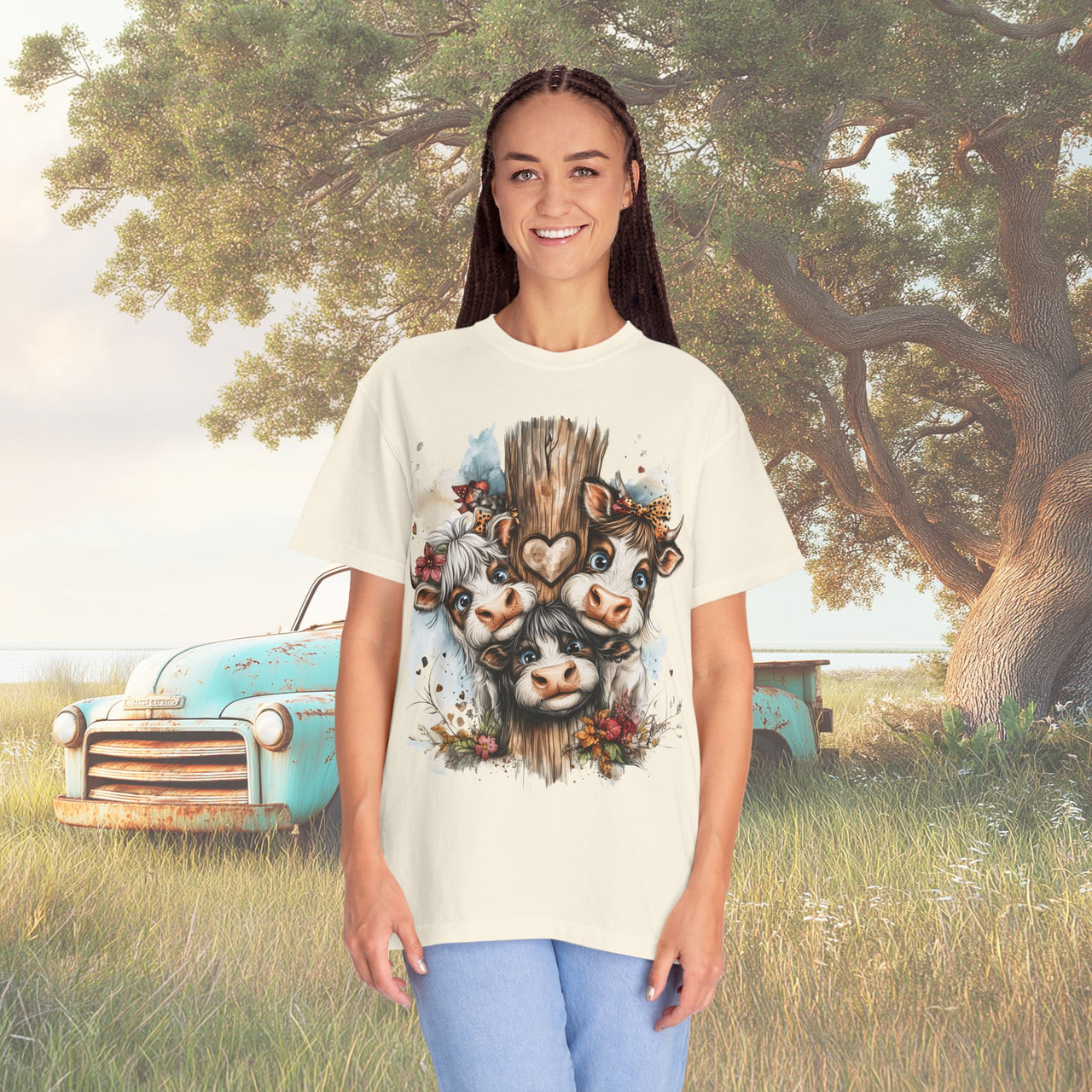 Cow Trio Floral Tee — Cute Watercolor Cows Graphic T-Shirt