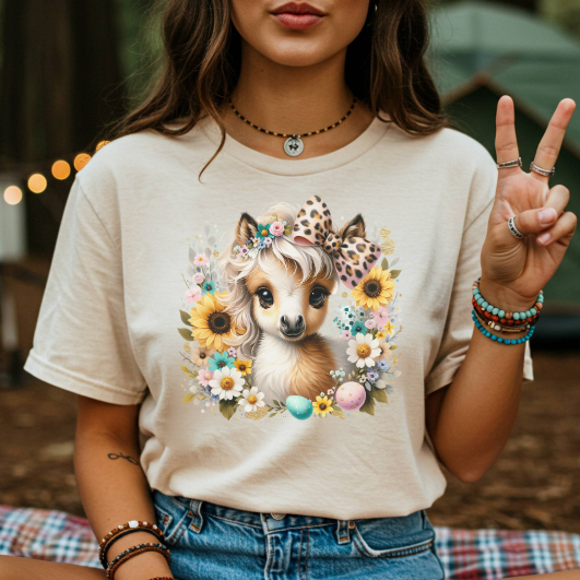 Pony Floral Tee — Cute Pony with Sunflowers & Easter Eggs