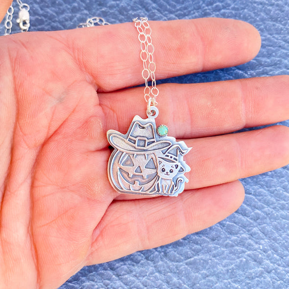 Pumpkin & Witch Cat Pendant