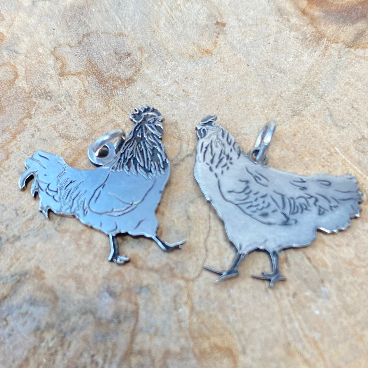 Rooster and chicken charms
