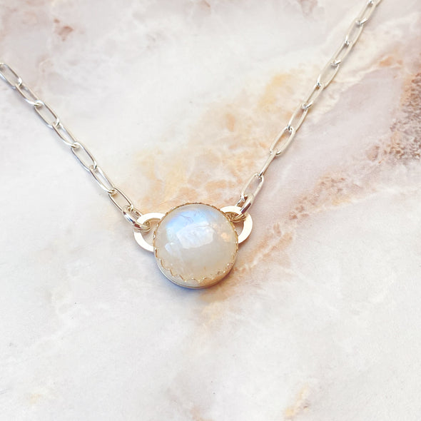 Sterling Silver Rainbow Moonstone Necklace