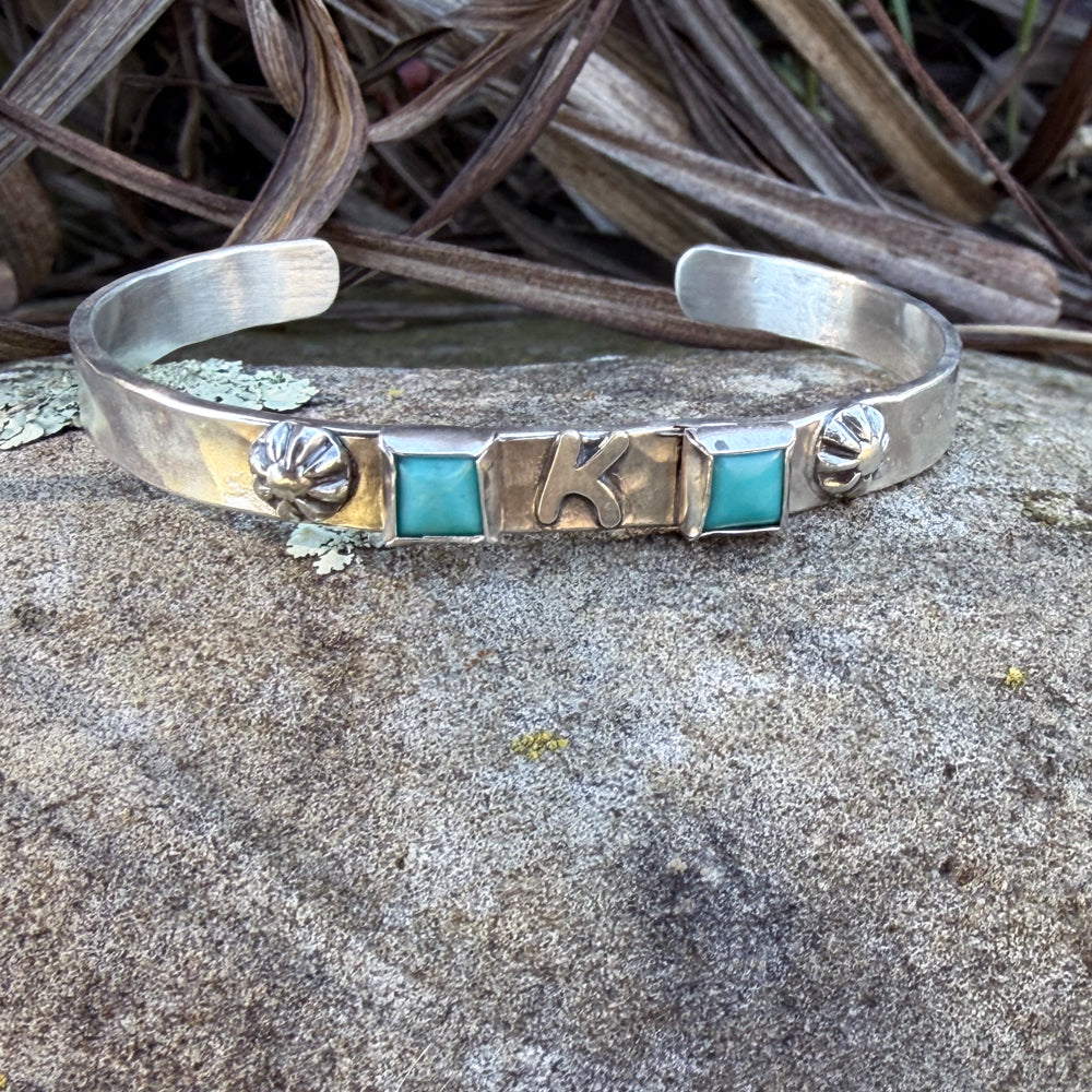 Initial Cuff Bracelet with Turquoise