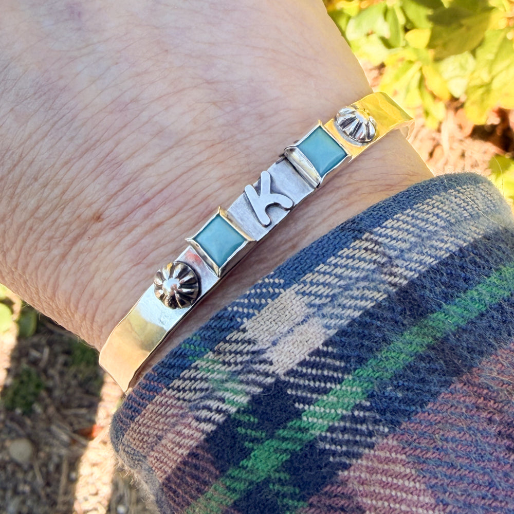 Initial Cuff Bracelet with Turquoise