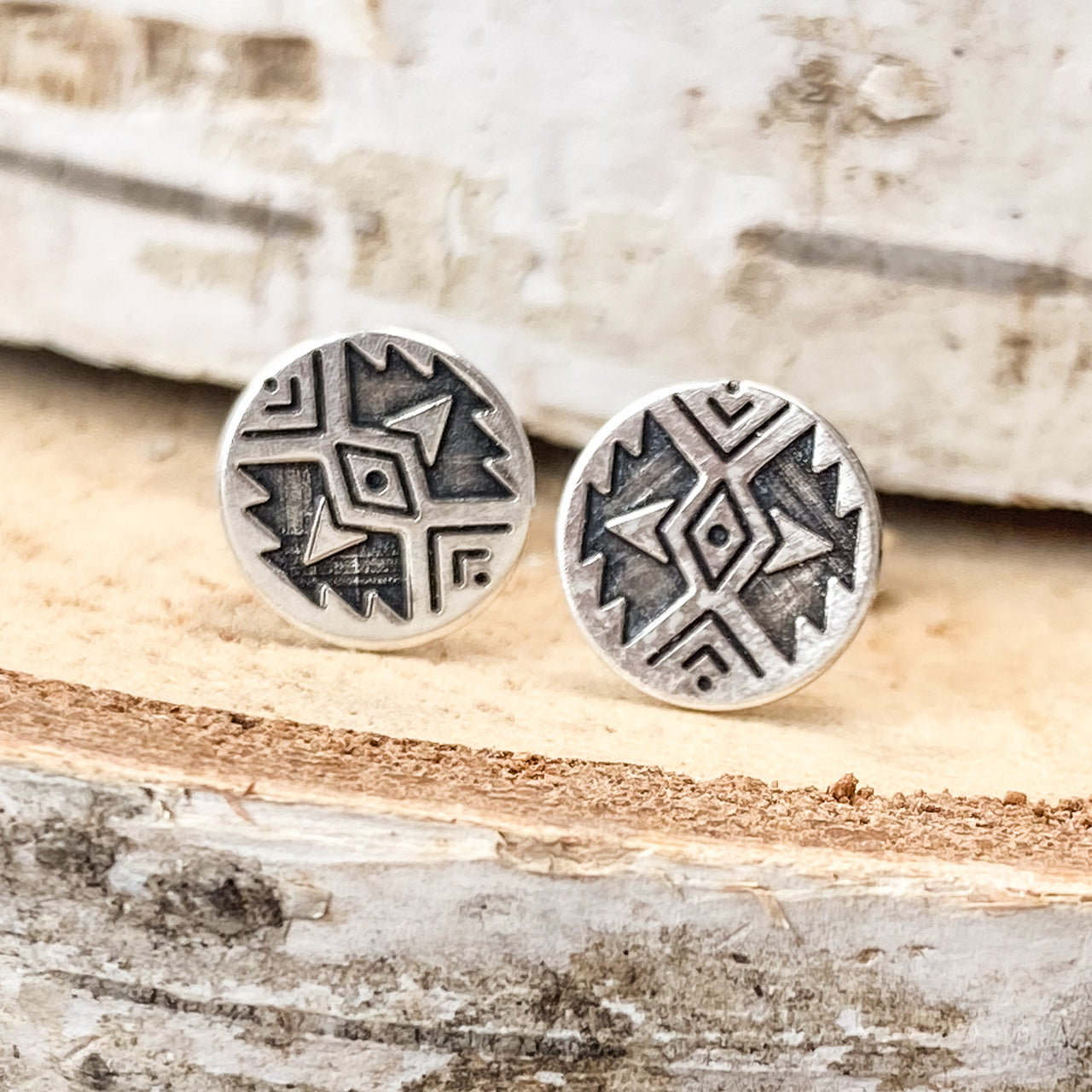 Tribal Chic: Vintage-Inspired Silver Stud Earrings