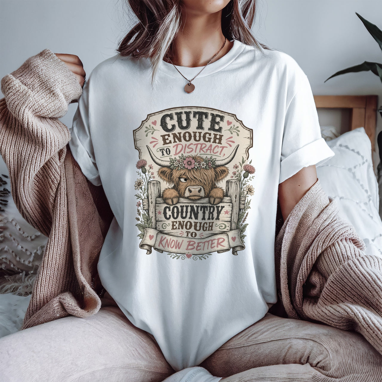 Cute Enough To Distract Highland Cow Shirt