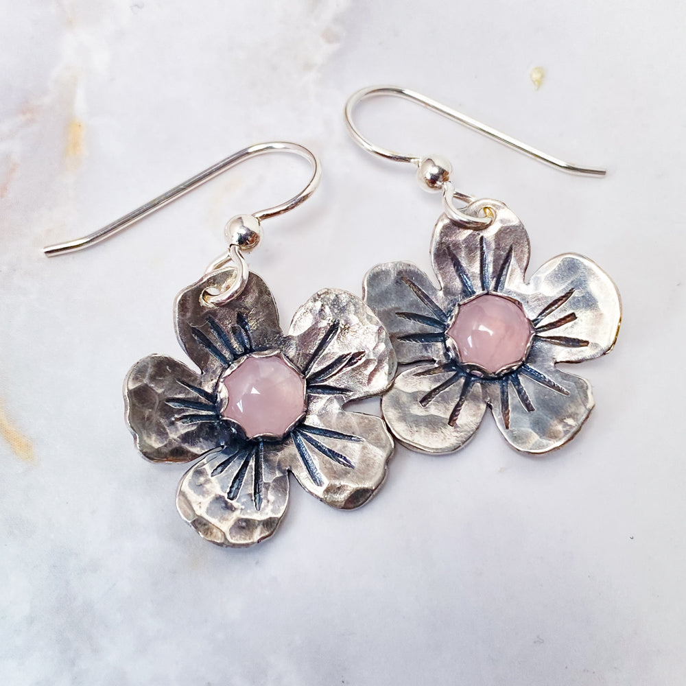 Pink Quartz Forget me Not Earrings
