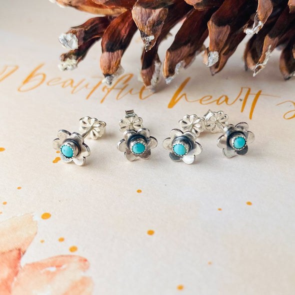 Tiny Turquoise flower Stud Earrings