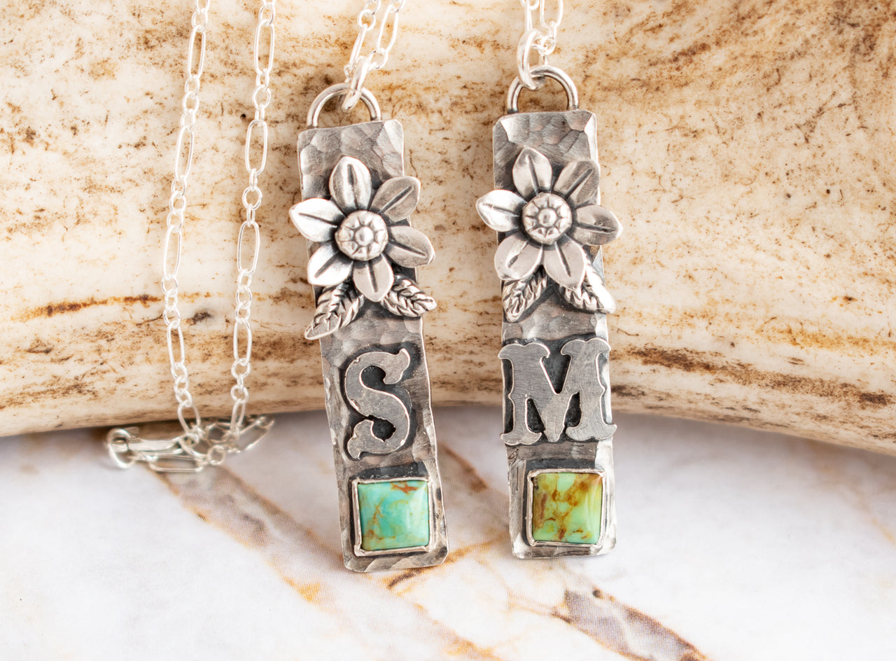 Vertical Initial Necklace with Flower