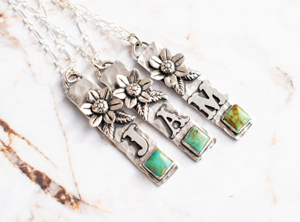 Vertical Initial Necklace with Flower