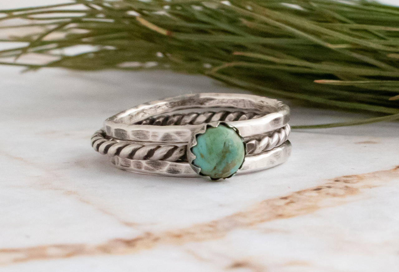 Silver And Turquoise Stacking Ring Bundle
