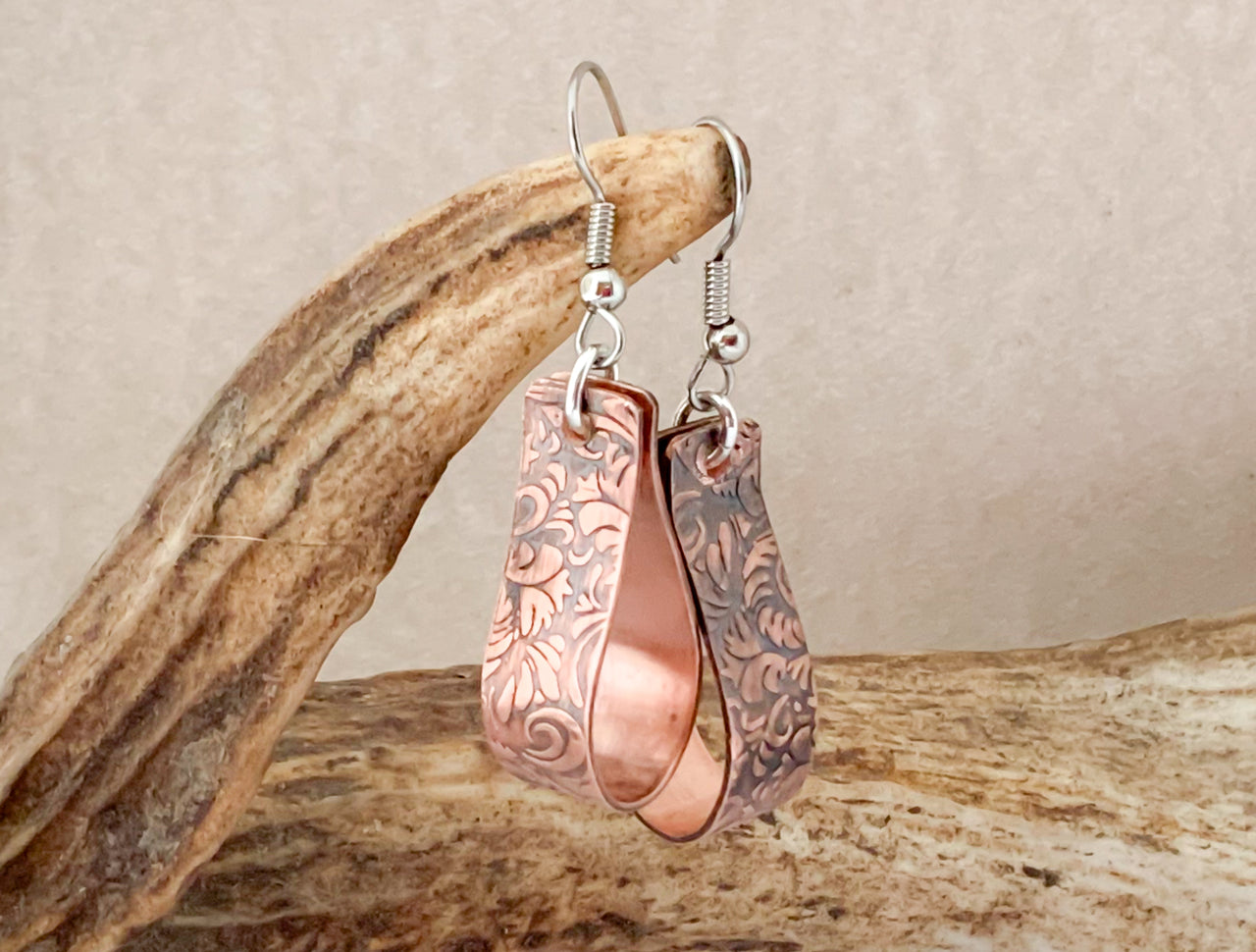 Copper Tooled Hoop Earrings