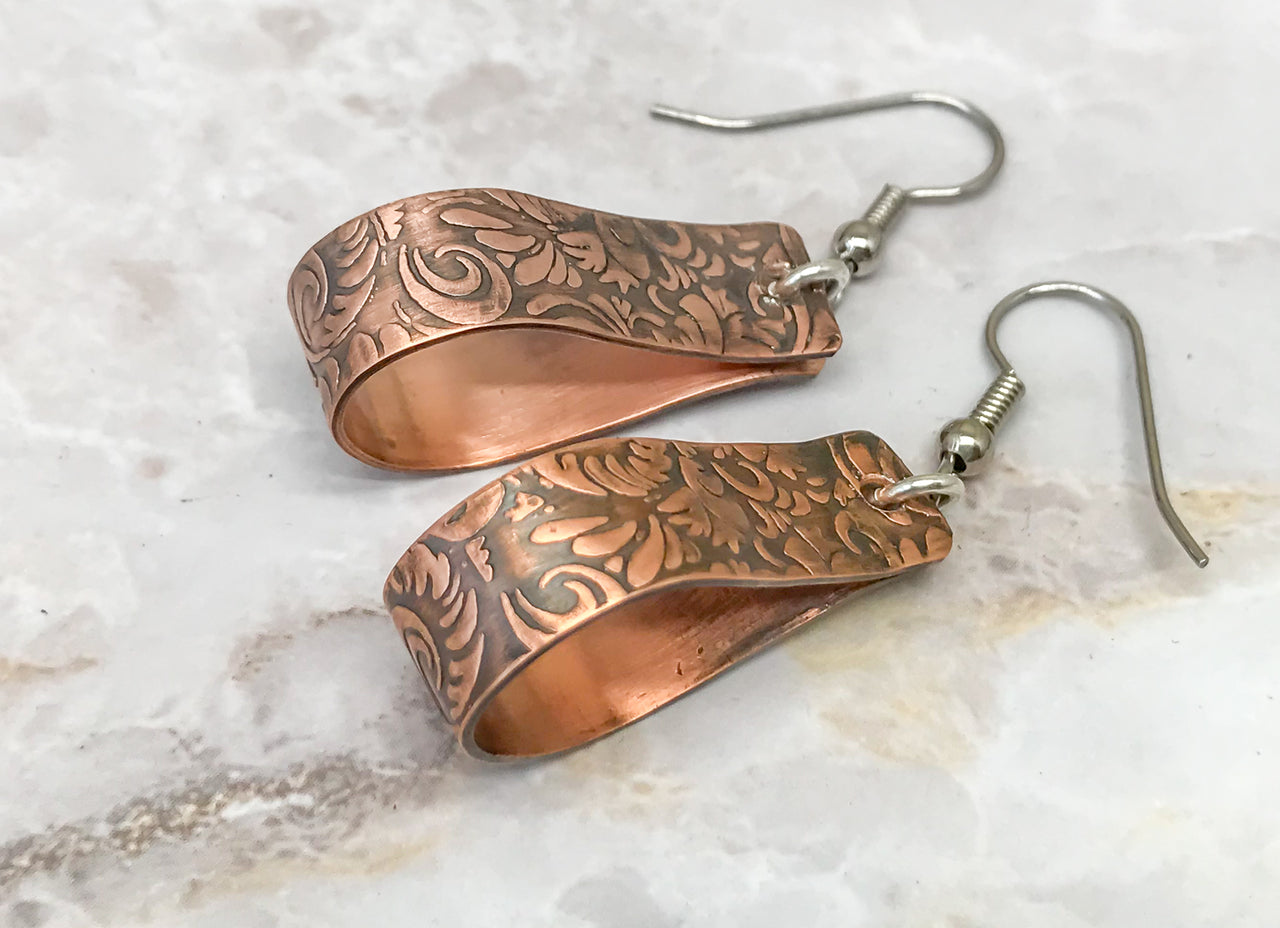Copper Tooled Hoop Earrings