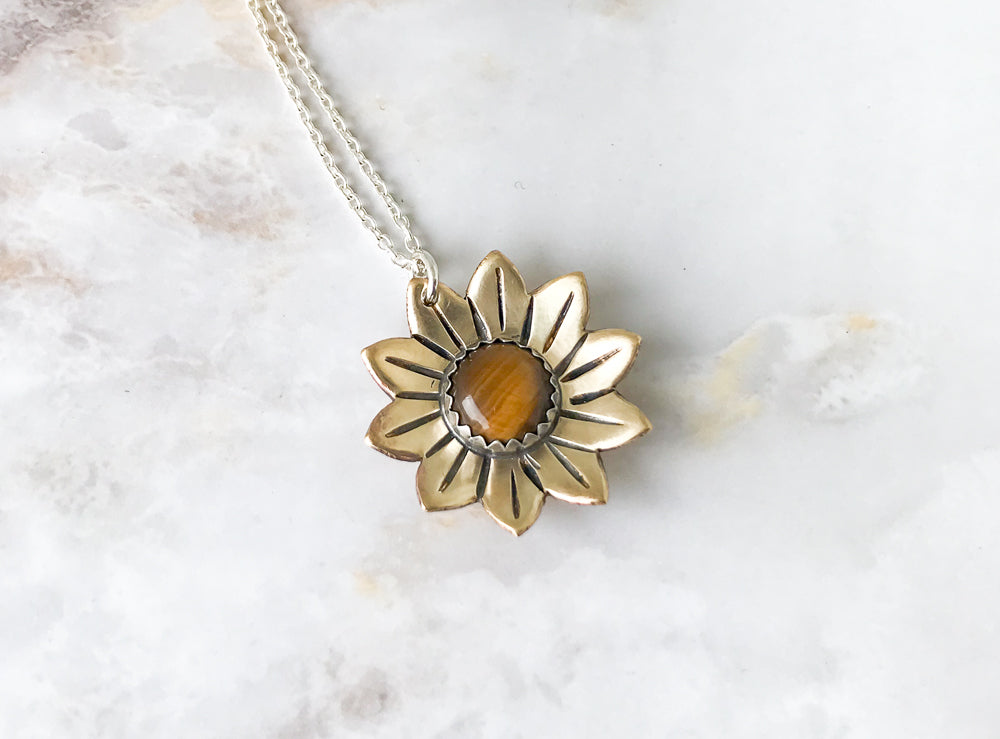 Tiger Eye Sunflower Necklace