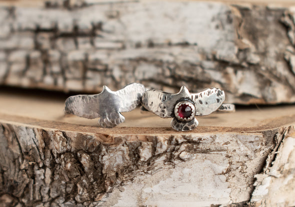 Bird Ring and Two Silver Stacking Ring Bundle