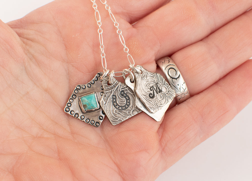 Tiny Cow Ear Tag necklace Stamped Design