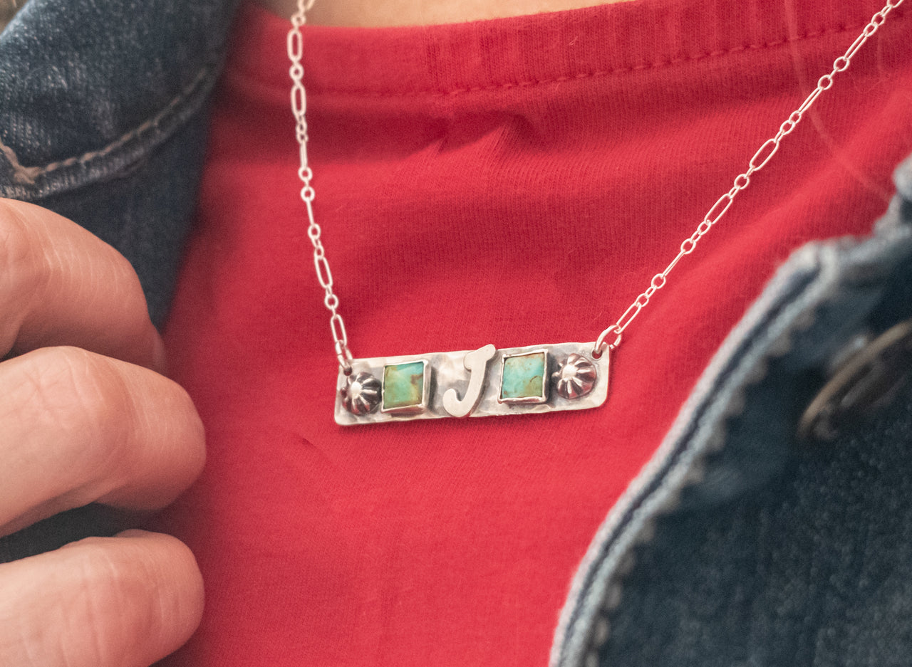 Two Turquoise Initial Bar