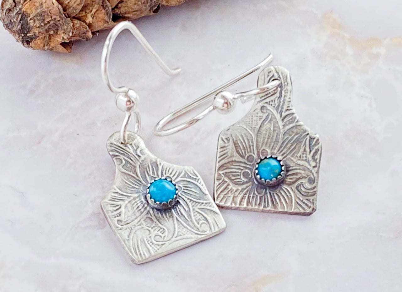 Cow Tag Turquoise Earrings