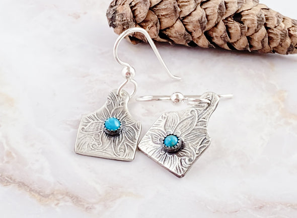 Cow Tag Turquoise Earrings