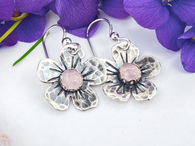 Pink Quartz Forget me Not Earrings