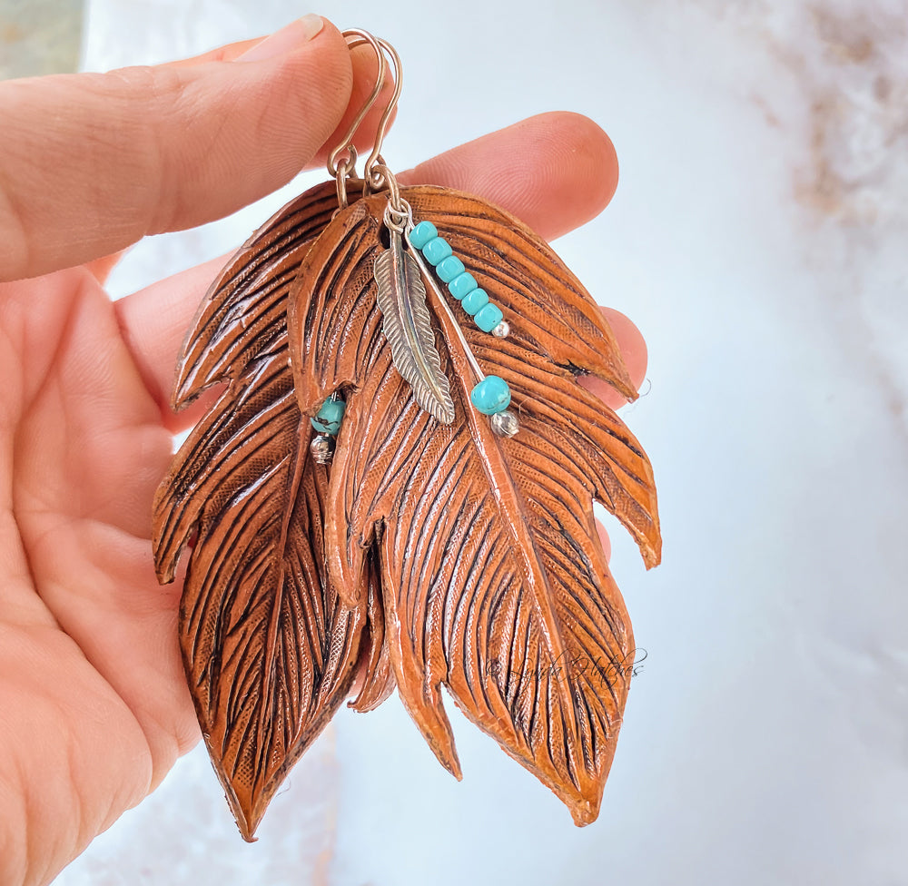 Leather Feather Earrings