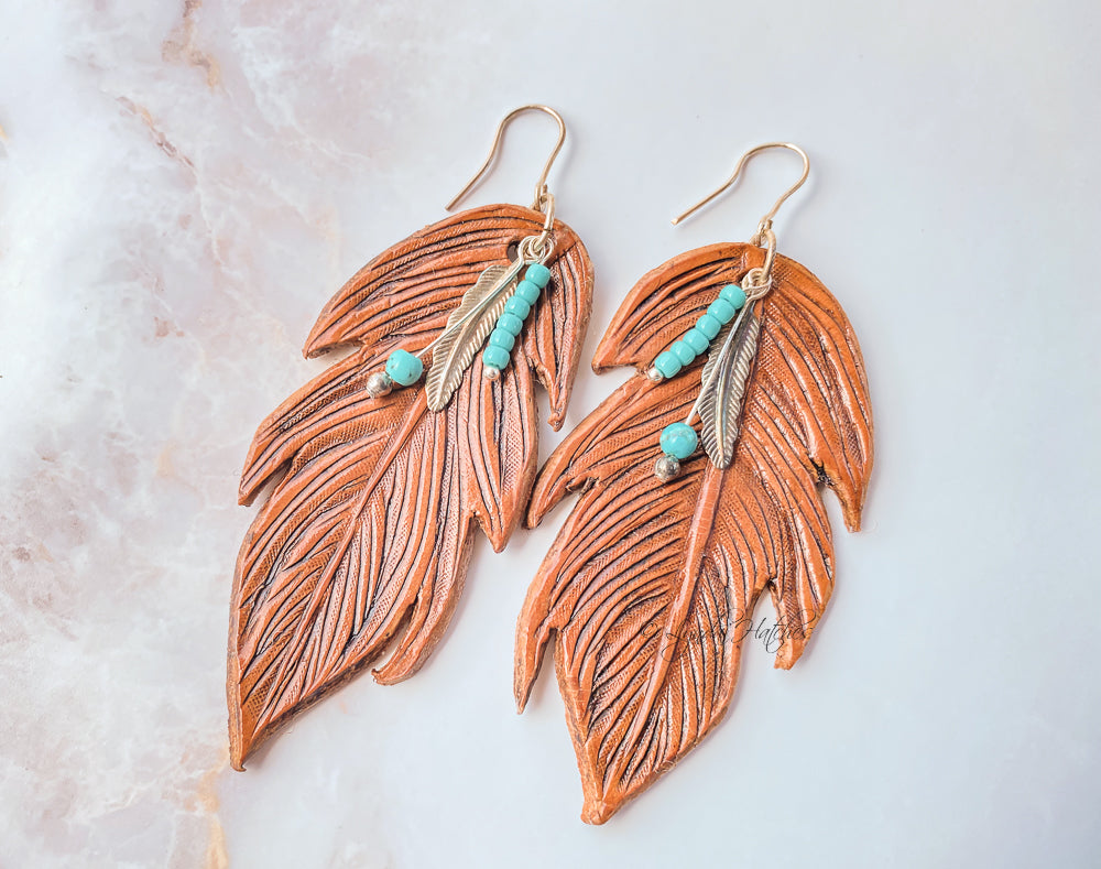 Leather Feather Earrings