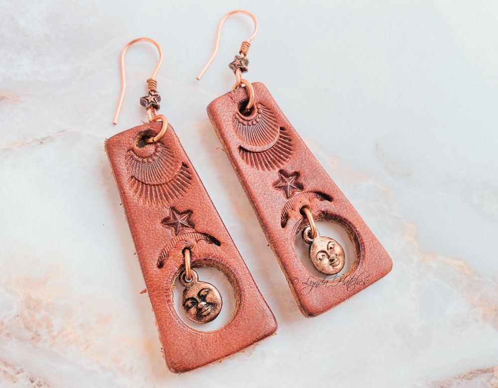 Stars and Moon Leather Earrings