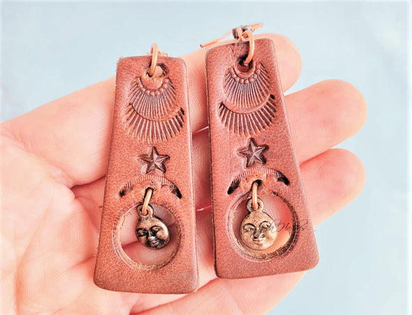 Stars and Moon Leather Earrings
