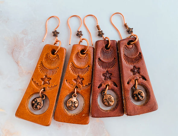 Stars and Moon Leather Earrings
