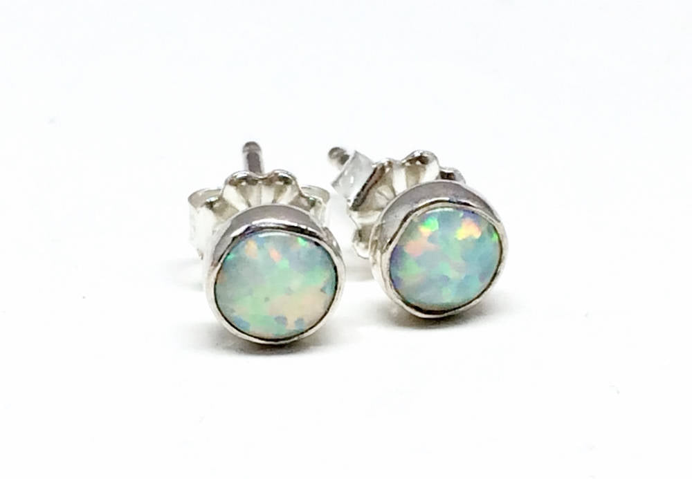 White Opal Stud Earrings