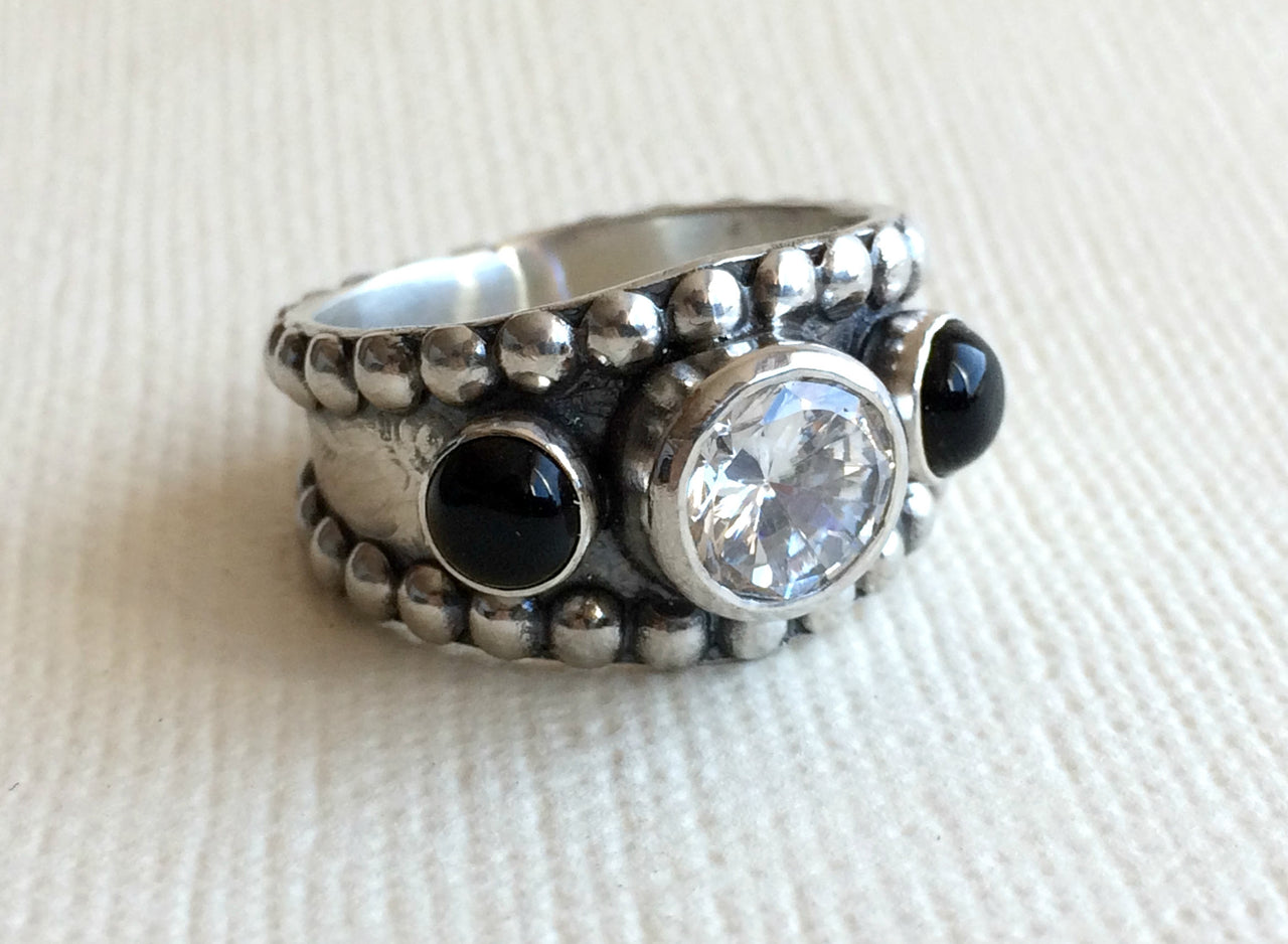 Black Onyx Western Ring with CZ