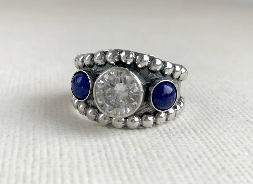 Western Lapis Wedding Ring with CZ