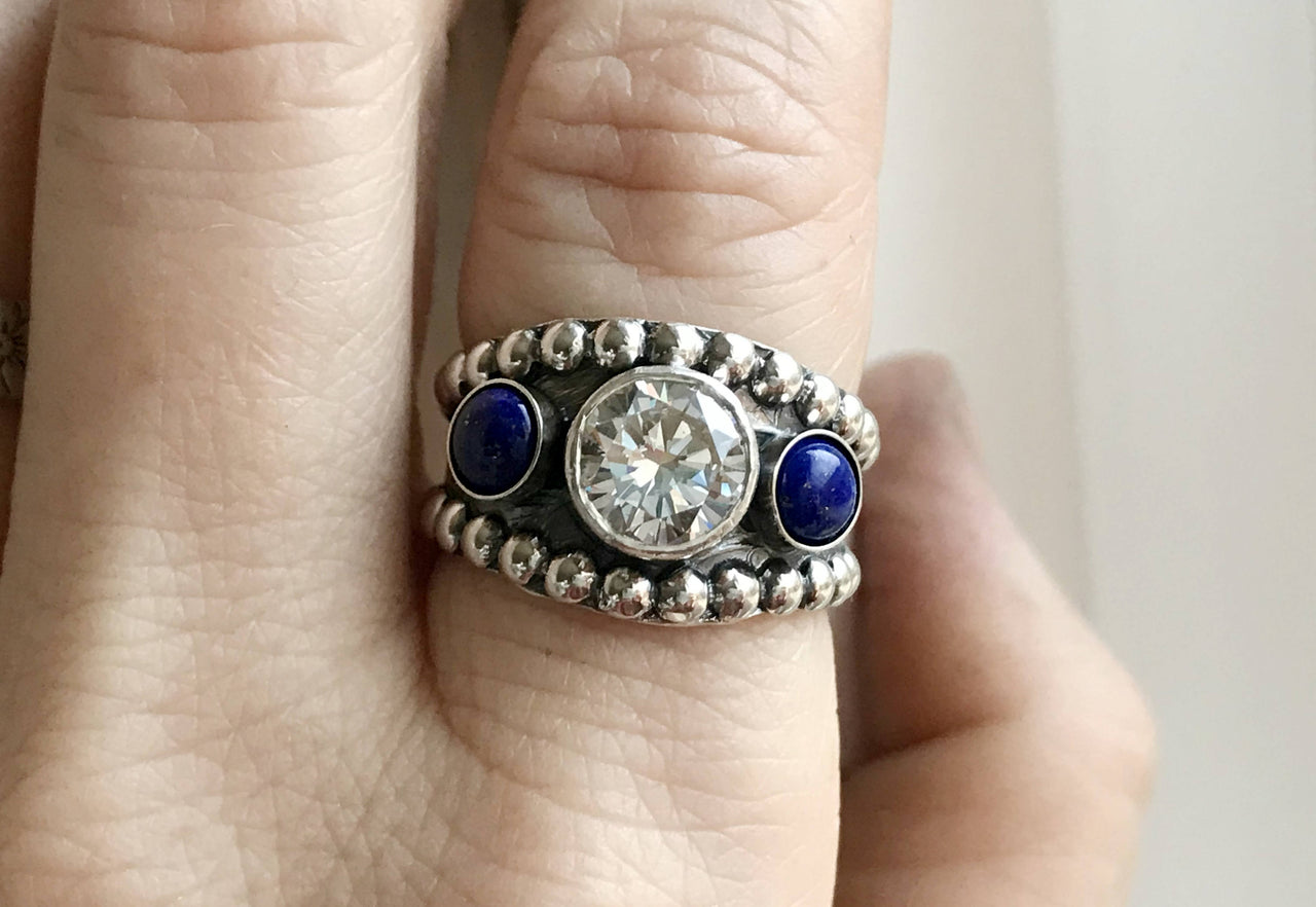 Western Lapis Wedding Ring with CZ