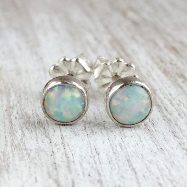 White Opal Stud Earrings