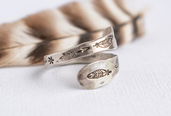 Feather Stamped Thumb Ring
