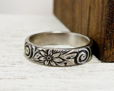 Silver Floral Ring Personalized