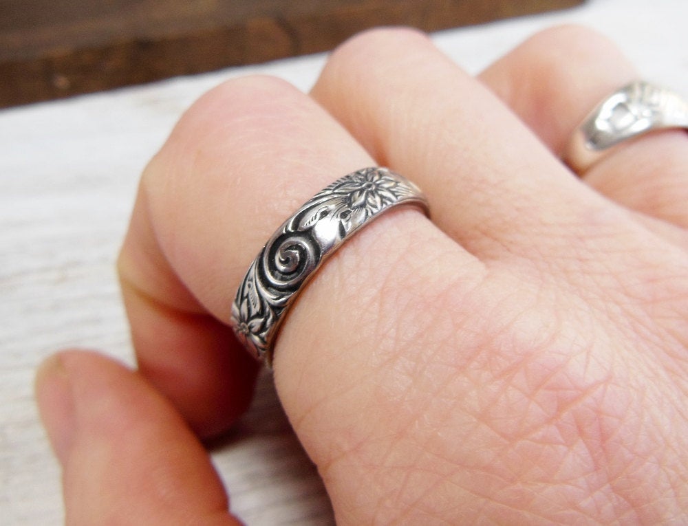 Silver Floral Ring Personalized