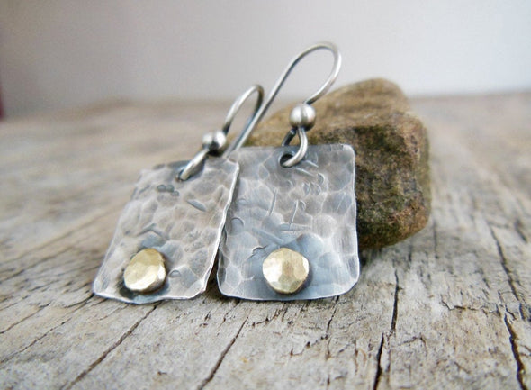 Sterling Silver Earrings with Brass Pebbles